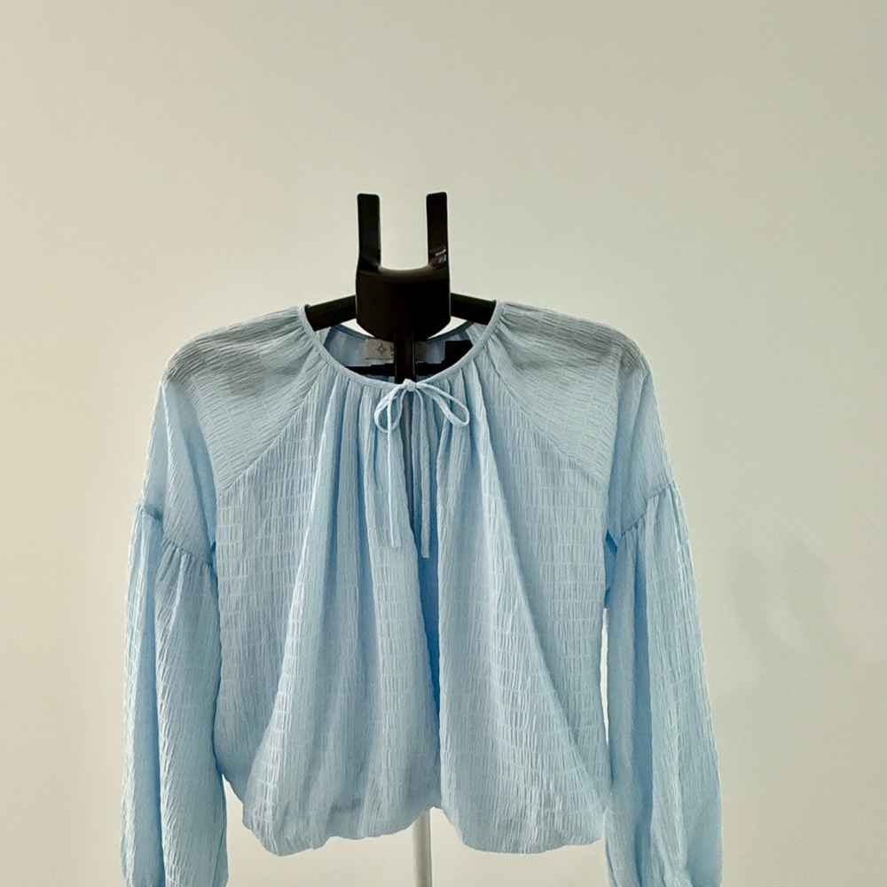 Wayf Sky Blue Blouse with Tie-Neck